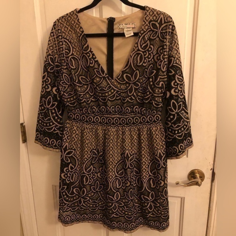 A. Calvin by Flying Tomato Black Lace with Bell Sleeve